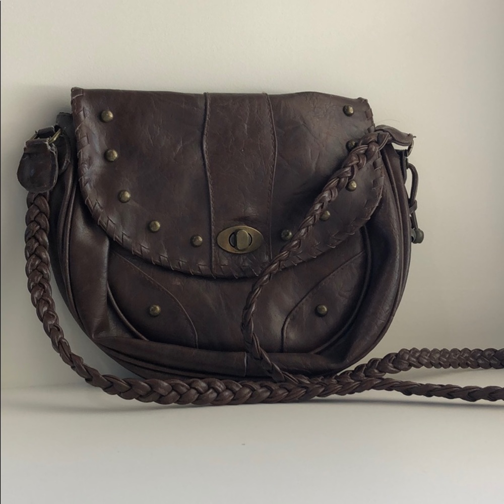 Bohemian crossbody bag, braided strap, gold accent